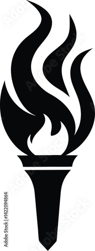 Flame torch silhouette, Burning flame torch icon vector illustration on a white background