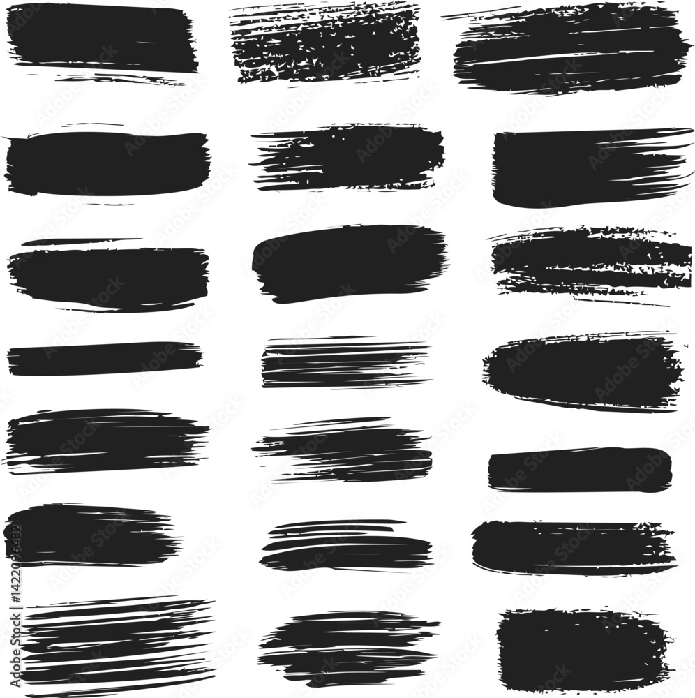 Black ink brush stroke set, abstract art design element. Vector illustration Black ink brush stroke set, abstract art design element. Vector illustration
