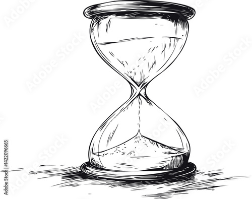 Monochrome vintage hourglass with flowing sand illustration concept. Vector illustration