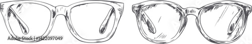 Illustration of two pairs of vintage eyeglasses with detailed sketch lines. Vector illustration