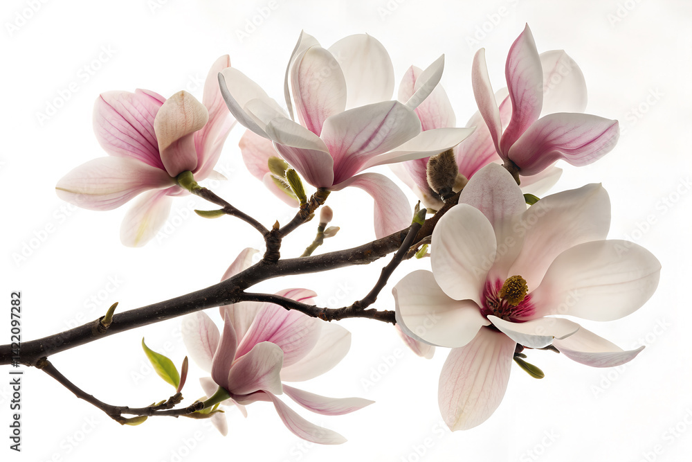 Obraz premium Elegant Pink and White Magnolia Blossoms on Branch