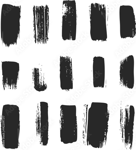Set of sixteen black ink brush stroke vector illustrations. Vector illustration