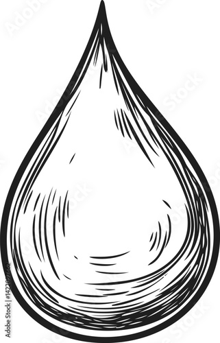 Sketch of a black and white water droplet with intricate line details. Vector illustration