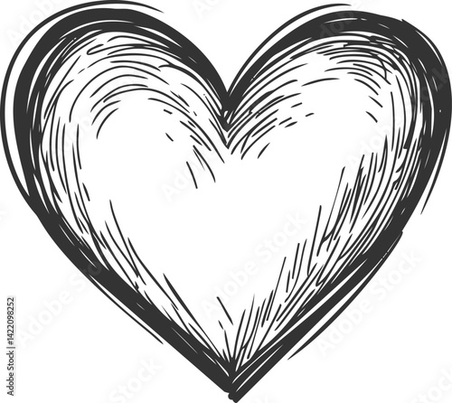 Black and white sketch of a heart with rough strokes, doodle art style. Vector illustration