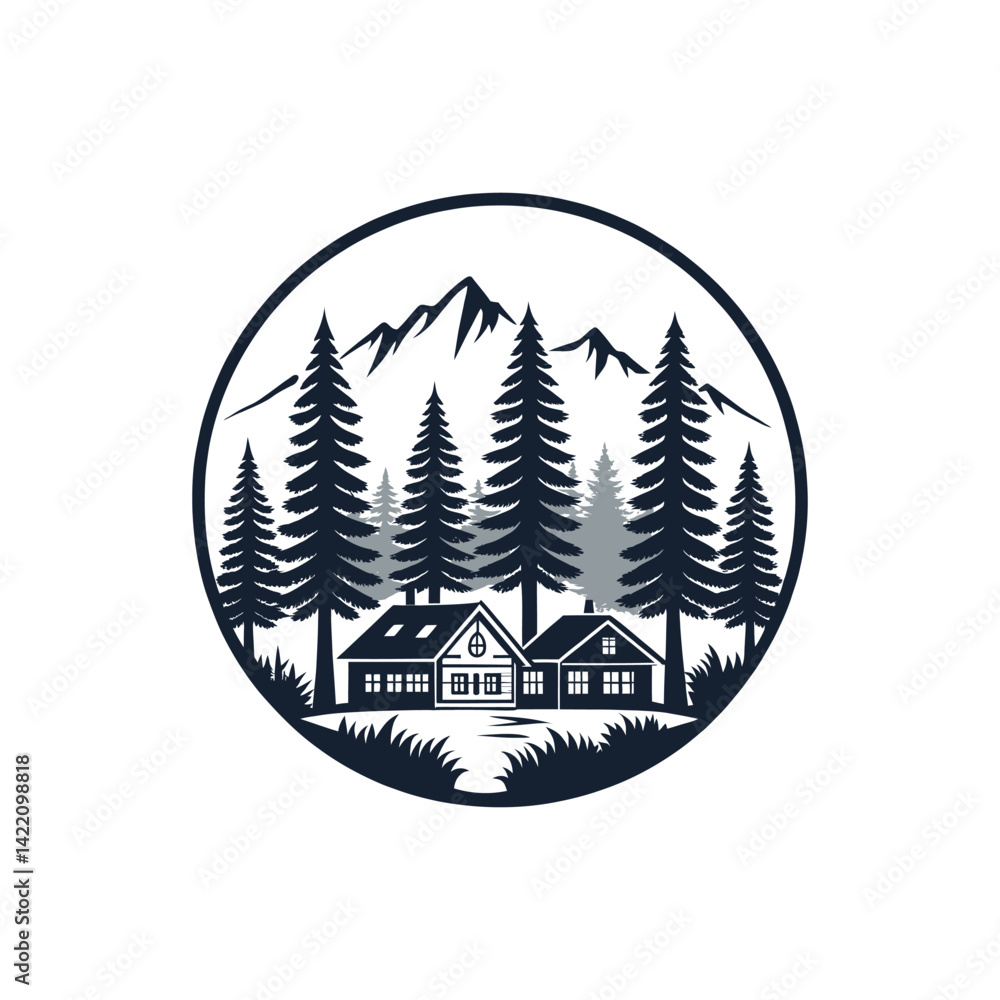 Obraz premium resort wood silhouette logo vector line art logo design