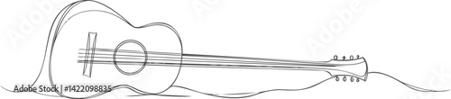 Sleek line art of an acoustic guitar lying on its side with smooth curves. Vector illustration