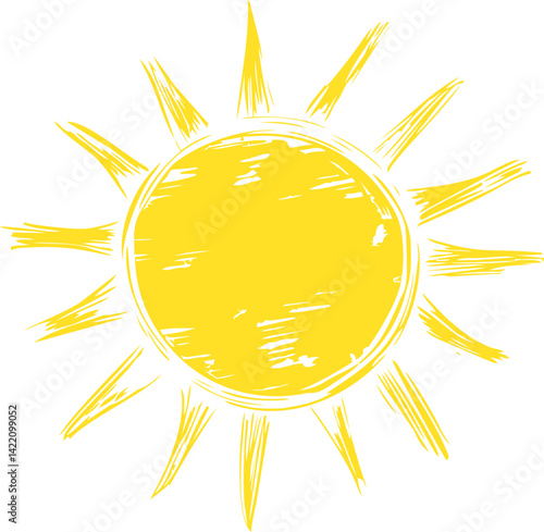 Yellow abstract sun illustration with brushstroke style. Vector illustration