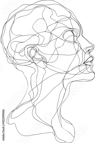 Continuous line drawing of a human profile in abstract artistic style. Vector illustration