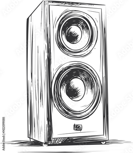 Black and white sketch of a vintage speaker with two round elements. Vector illustration