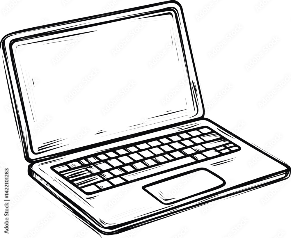 Black and white sketch of a laptop computer with keyboard and blank screen. Vector illustration Black and white sketch of a laptop computer with keyboard and blank screen. Vector illustration