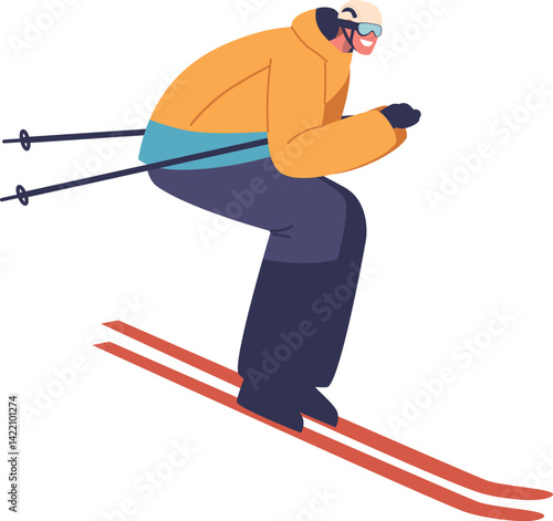 Man riding ski slalom vector illustration