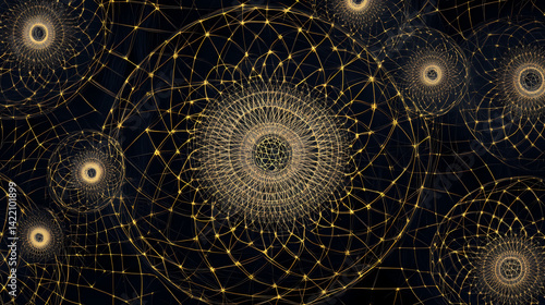 Obraz na płótnie Gold grid pattern on dark background, digital art, abstract design, website header. Dreamwoven Pattern. Illustration w salonie