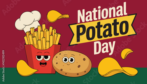 National Potato Day Celebration with Fries and Potatoes Illustration | vector graphic of national potato day | Holiday concept