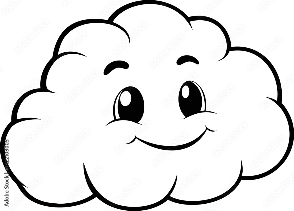 Smiling cloud with cute face in black and white line art illustration. Vector illustration Smiling cloud with cute face in black and white line art illustration. Vector illustration