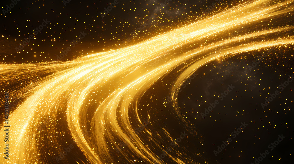 Golden galaxy expanding at warp speed with bright streaks of light. Gilded Warp. Illustration