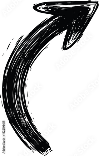 Curved black brush stroke arrow pointing upward. Vector illustration