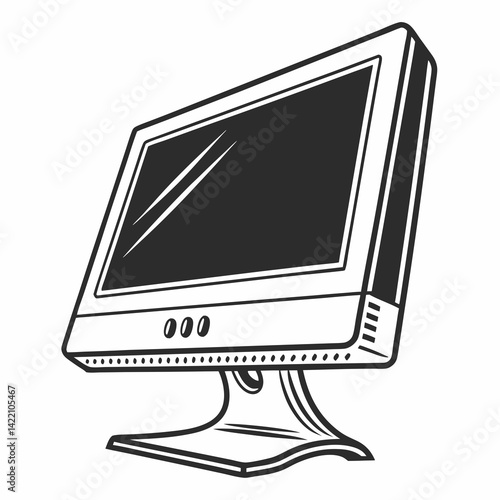 Vector monitor, silhouette style, clear design, white background