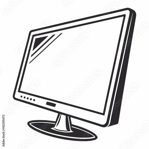 Vector monitor, silhouette style, clear design, white background