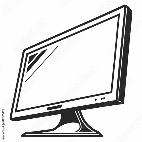 Vector monitor, silhouette style, clear design, white background