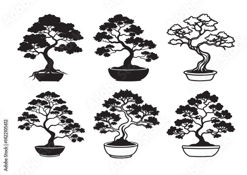 Bonsai Tree silhouette vector Set