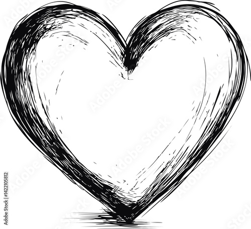 Sketch of a heart in black ink against, abstract design. Vector illustration