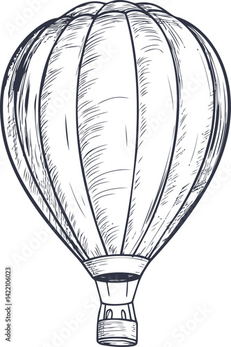 Detailed sketch of a vintage hot air balloon in monochrome illustration. Vector illustration