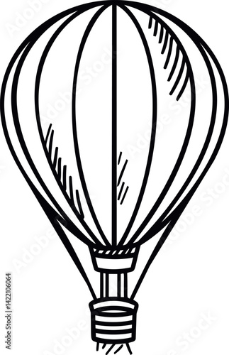 Line drawing of a hot air balloon with simple black and white design. Vector illustration