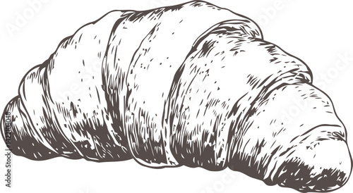 Monochrome sketch of a croissant with detailed texture illustration. Vector illustration