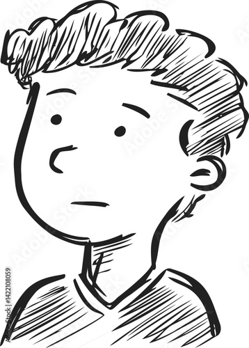 Sketch of a boy looking sad with textured hair and minimalist design. Vector illustration