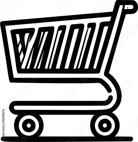Simple black and white illustration of an empty shopping cart icon. Vector illustration
