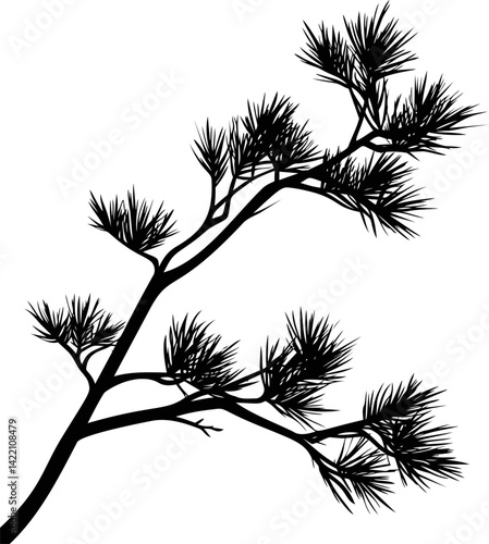 Silhouette of a pine tree branch with needles, nature illustration. Vector illustration