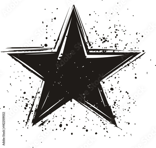 Black grunge star with splattered ink, abstract art design. Vector illustration