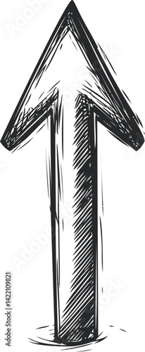 Black and white hand-drawn arrow pointing upwards. Vector illustration