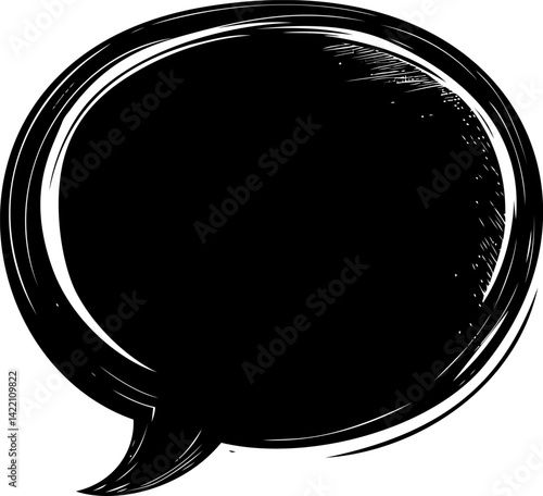 Black comic speech bubble with sketchy white lines for conversation concept. Vector illustration