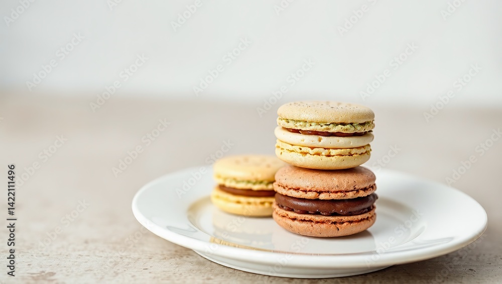 Delicate Macaroon Stack: A Gourmet Treat on a Plate Delicate Macaroon Stack: A Gourmet Treat on a Plate