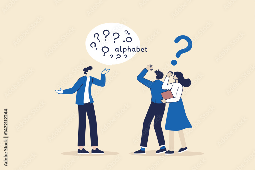 Jargon, communicate with technical word or hard to understand language, complicated conversation, difficult to explain, businessman talk with jargon word in speech bubble dialog make other confused. Jargon, communicate with technical word or hard to understand language, complicated conversation, difficult to explain, businessman talk with jargon word in speech bubble dialog make other confused.