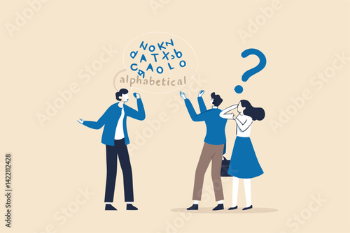 Jargon, communicate with technical word or hard to understand language, complicated conversation, difficult to explain, businessman talk with jargon word in speech bubble dialog make other confused.