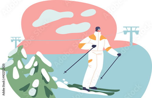 Skier riding downhill vector illustration