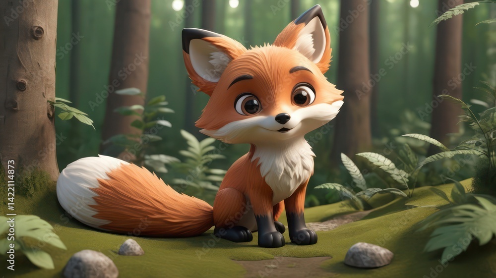 Fototapeta premium 3D illustration of a red fox in the forest