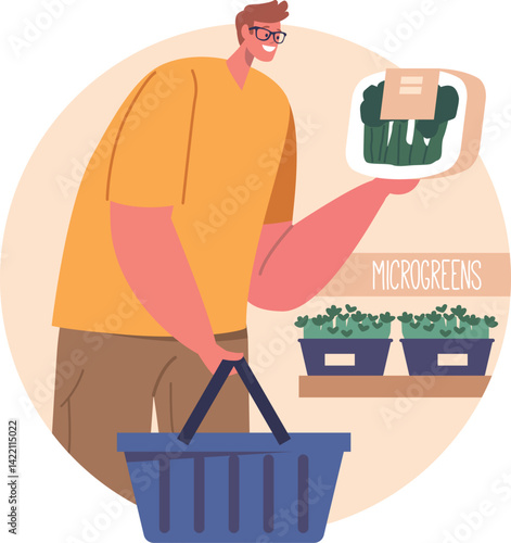 Man customer choosing microgreens vector illustration