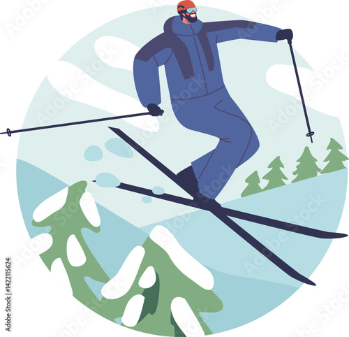 Sportsman enjoying extreme ski slalom
