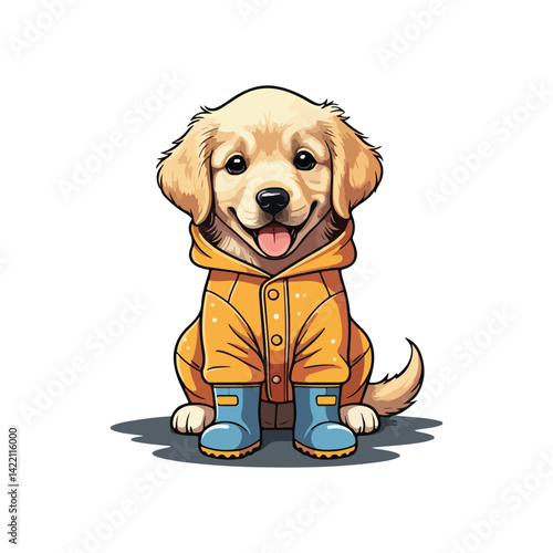 Cute Golden Retriever Dog Sitting Cartoon Vector Icon Illustration Animal Nature Icon Isolated Flat