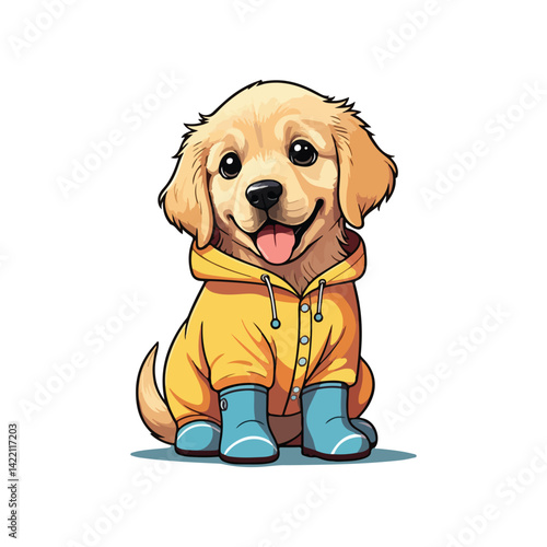 Cute Golden Retriever Dog Sitting Cartoon Vector Icon Illustration Animal Nature Icon Isolated Flat