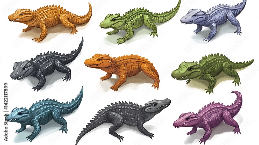 Naklejka premium Colorful Baby Alligators Collection. (2)