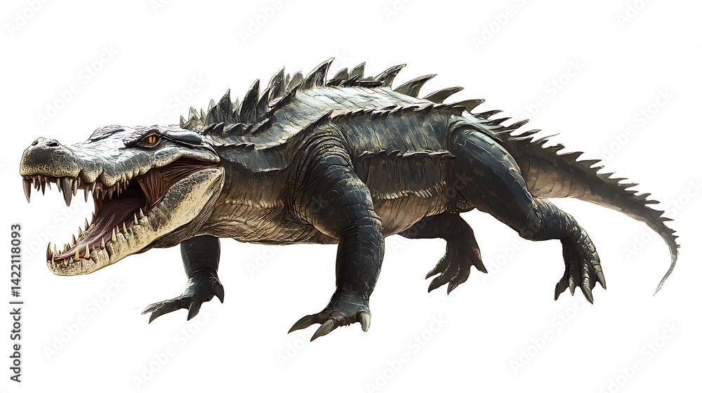 Giant Spiked Crocodile with White Background. Giant Spiked Crocodile with White Background.