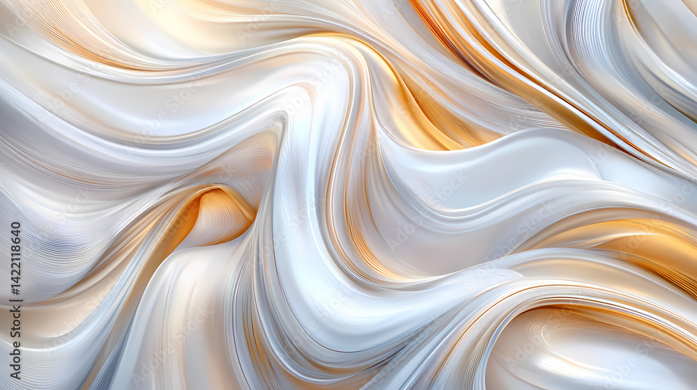 Silken waves of pearly white satin cascade in a smooth, flowing texture. Luminous Weft. Illustration
