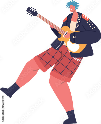 Punk rocker playing bass guitar