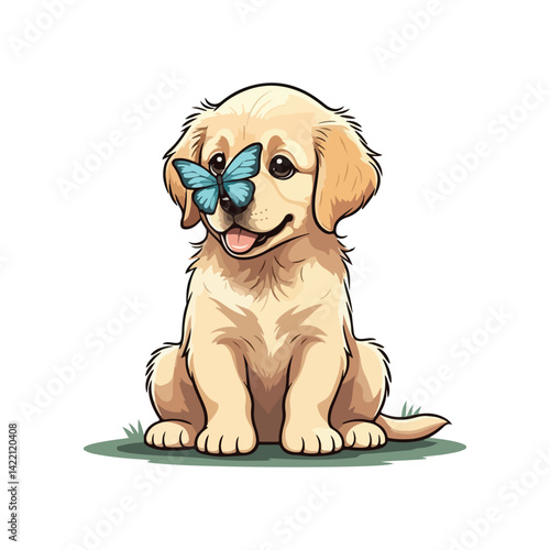 Cute Golden Retriever Dog Sitting Cartoon Vector Icon Illustration Animal Nature Icon Isolated Flat