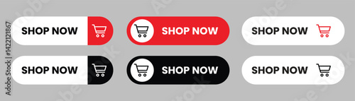 Collection of Shop Now Button vector illustration. call to action button, e-commerce button, shopping cart vector