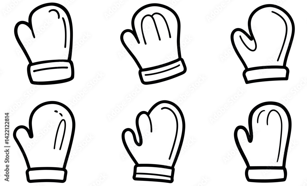 Fototapeta premium Hand drawn Cute Black Line Art Illustration of Winter Mittens